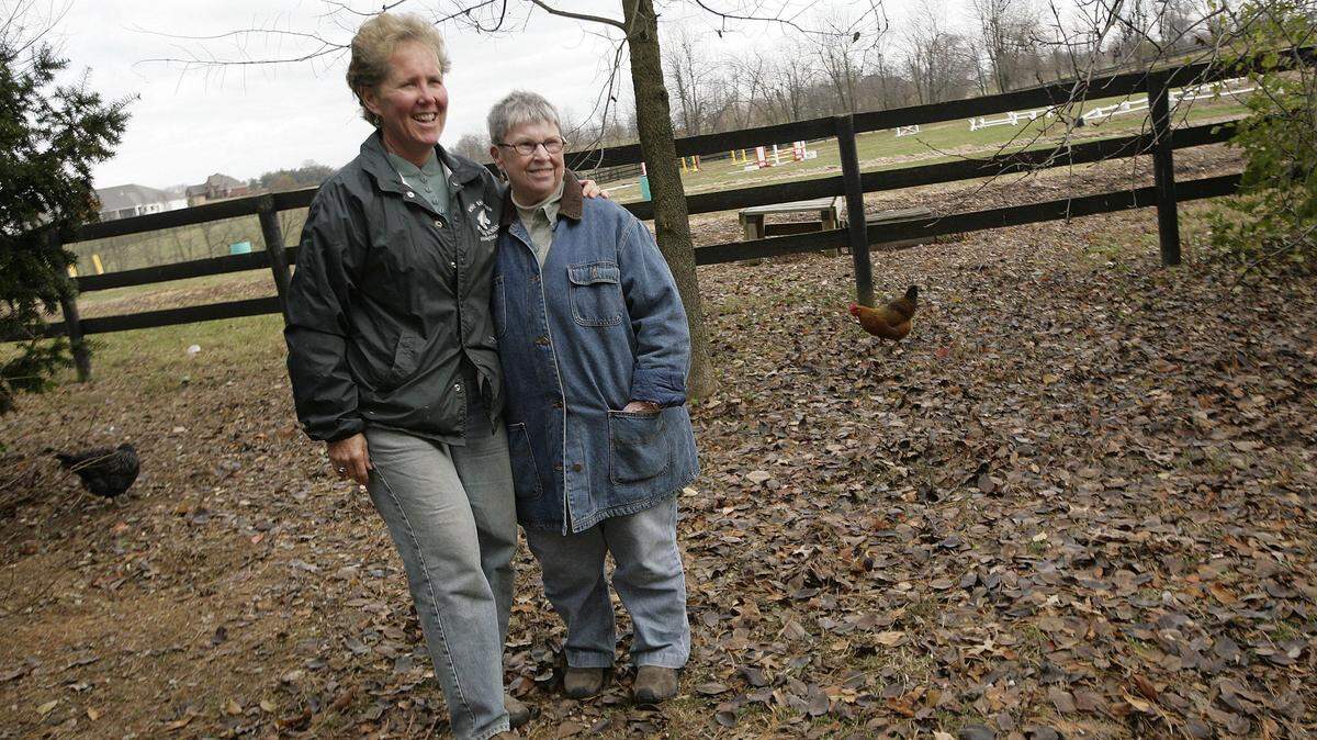 Jennifer Crossen, left, and Joan Callahan, pictured at their Windy Knoll Farm in Lexington, Ky., on November 20, 2008, have been domestic partners for many years and feel that they should have the legal right to be married.