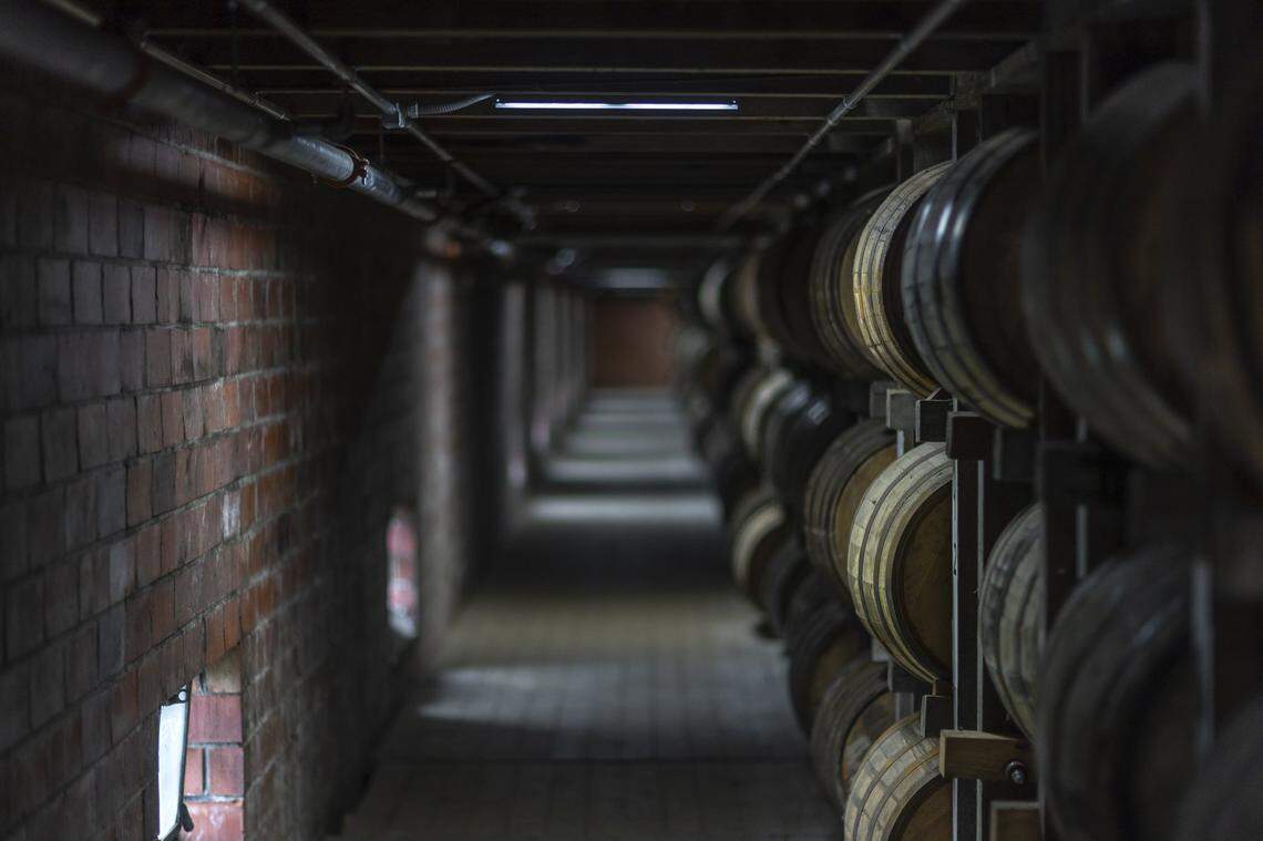 Whiskey is aged in barrels at Green River Distillery in Owensboro, Ky., on Wednesday, Sept. 24, 2025.