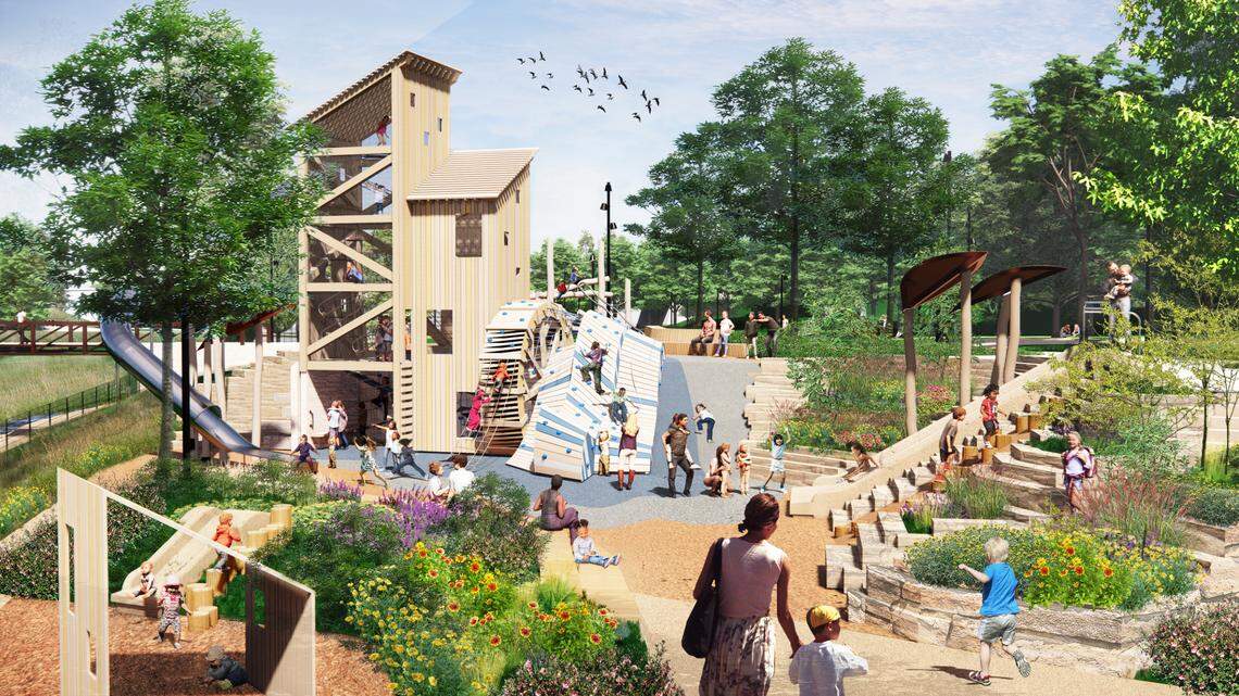The proposed 10-acre Town Branch Park in downtown Lexington will have multiple play areas. Town Branch Park and Sasaki, the design firm, released final designs for the park on Sept. 22, 2022.