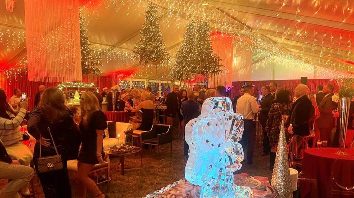 A holiday event catered by Seasons Catering in 2023 featured snowflake ice sculptures and lighted Christmas trees suspended from the ceiling of the tent. Owner Kellie Stoddart said that all the clients from 2023 had booked again for 2024 as well as new ones so her company is busier than ever.