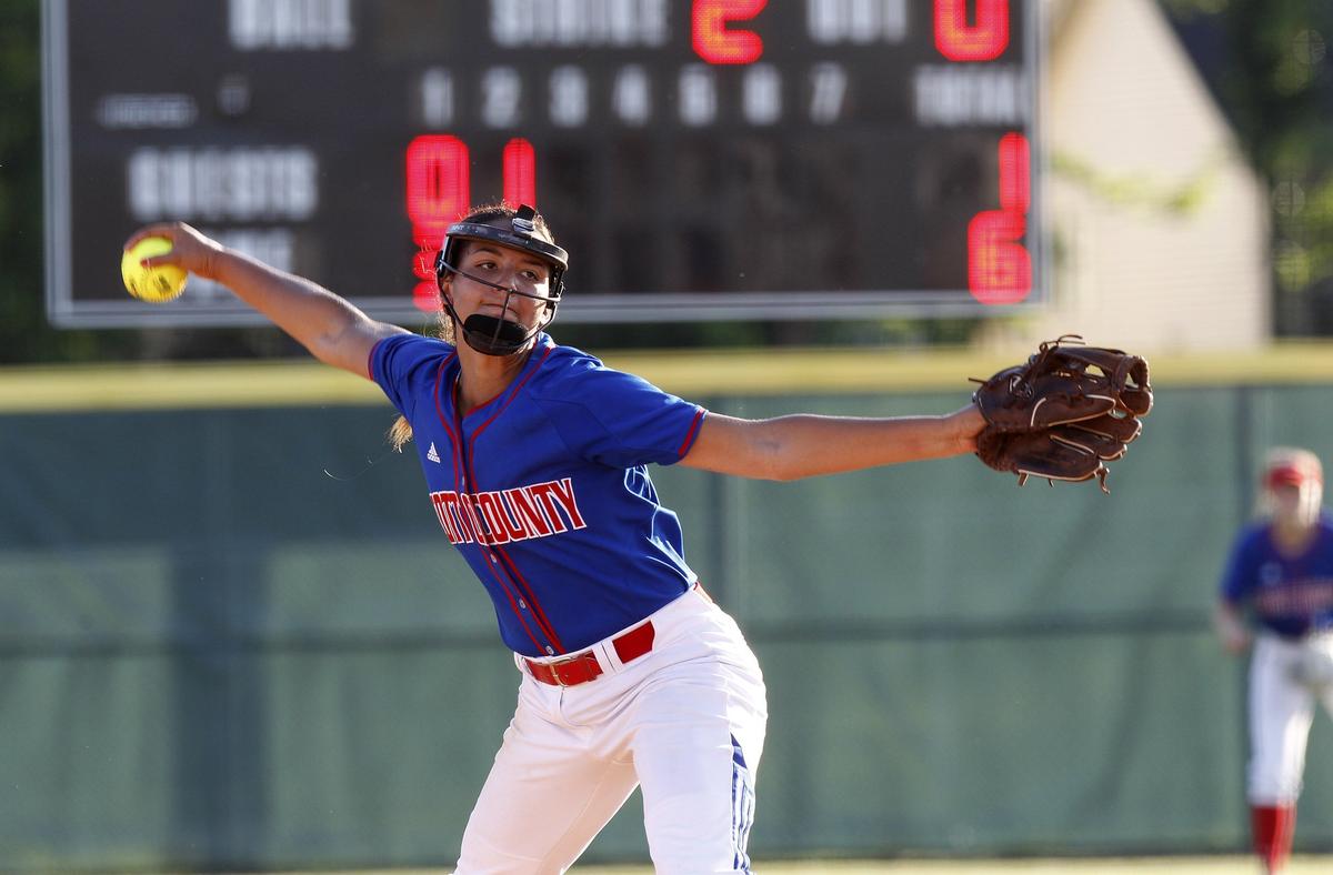 Scott County's Kennedy Sullivan delivered a pitch against Woodford County in the 11th Region championship game.