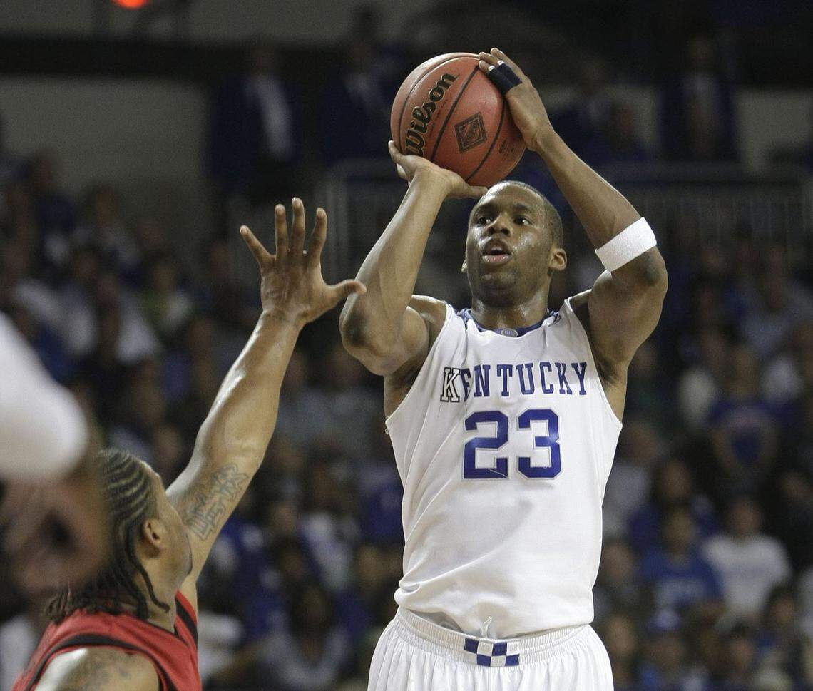 Jodie Meeks shoots a 3-pointer during his final college basketball game in Lexington, a Kentucky victory over UNLV in Memorial Coliseum in the NIT on March 17, 2009.