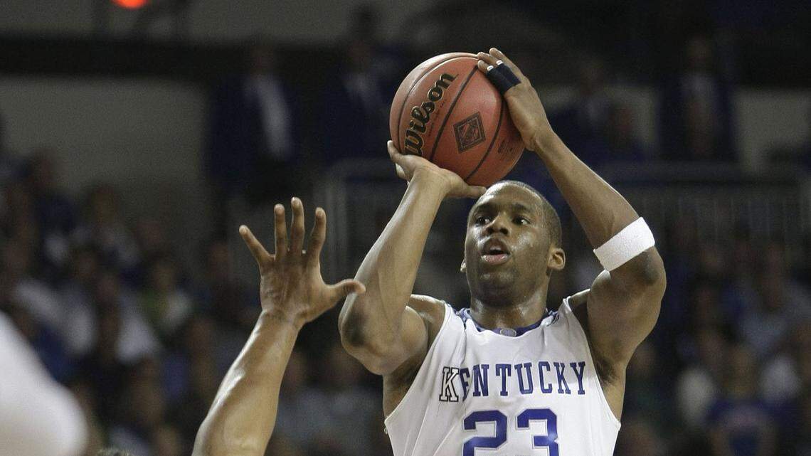 Jodie Meeks shoots a 3-pointer during his final college basketball game in Lexington, a Kentucky victory over UNLV in Memorial Coliseum in the NIT on March 17, 2009.