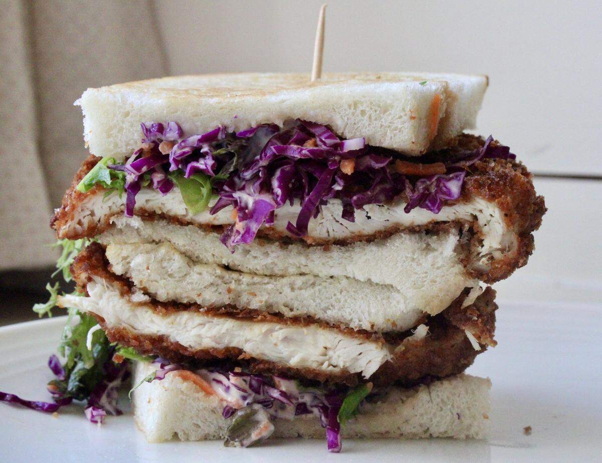 Honeywood’s Chicken Katsu Sandwich – Crispy panko fried chicken, sorghum ginger slaw, mayo on homemade Japanese milk bread.