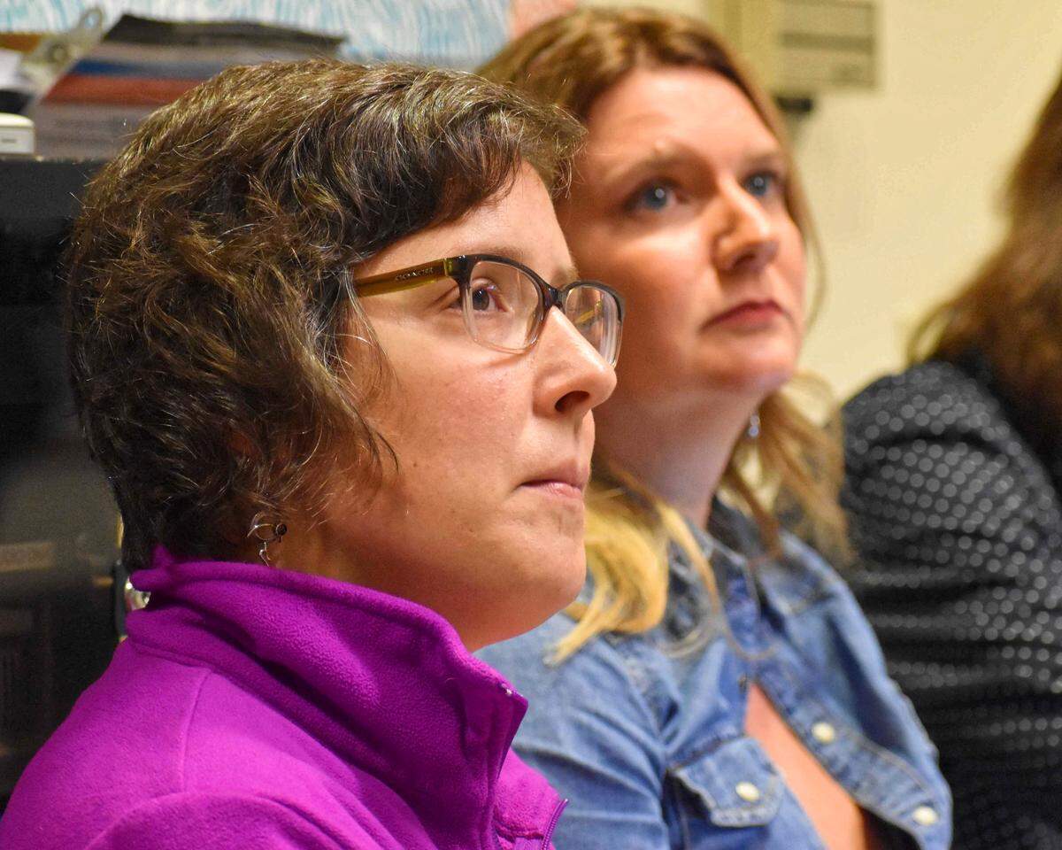 Scenic designer Megan Baptiste-Field (left) and director Tosha Fowler watch a rehearsal of “Brighton Beach Memoirs” by AthensWest Theatre.
