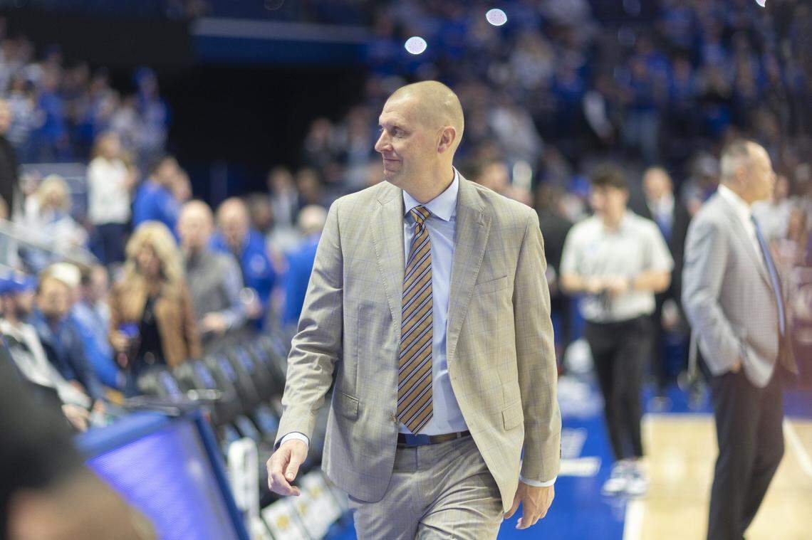 Kentucky head coach Mark Pope takes the court before Friday’s game against Valparaiso at Rupp Arena.