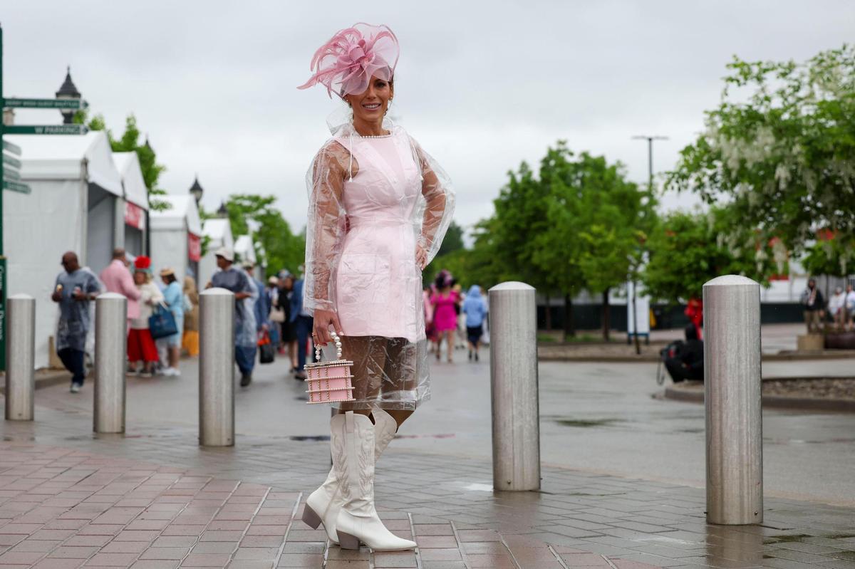 Colby Loveridge added the boots to her outfit the night before Kentucky Derby 151 to stay warm at Churchill Downs May 3, 2025.&nbsp;&nbsp;