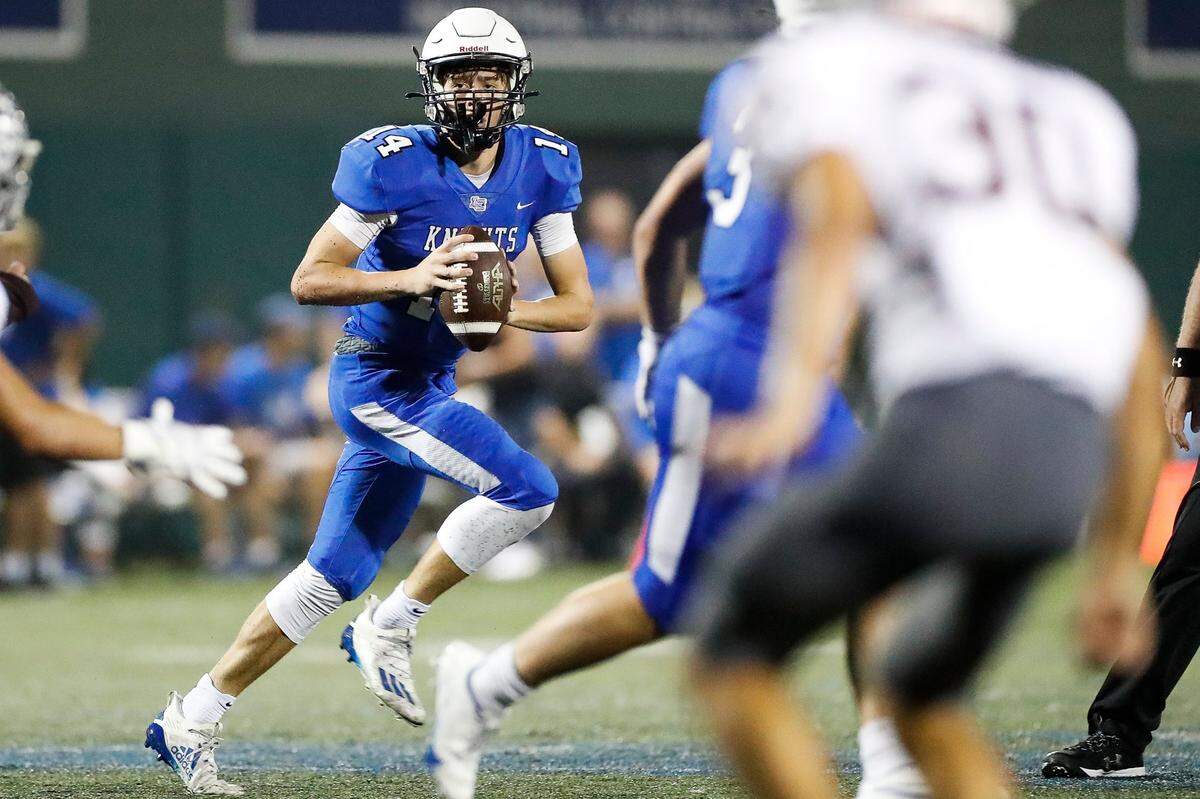 Lexington Catholic quarterback Jack Gohmann completed 19 of 26 passes for 248 yards and two TDs and led the Knights in rushing with 90 yards and two more scores on the ground.