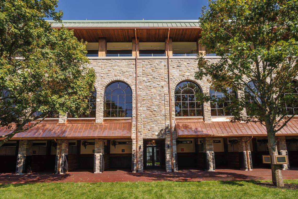 New saddling stalls at Keeneland, which are located on the ground level of the new Paddock Building, will provide more space for horses.