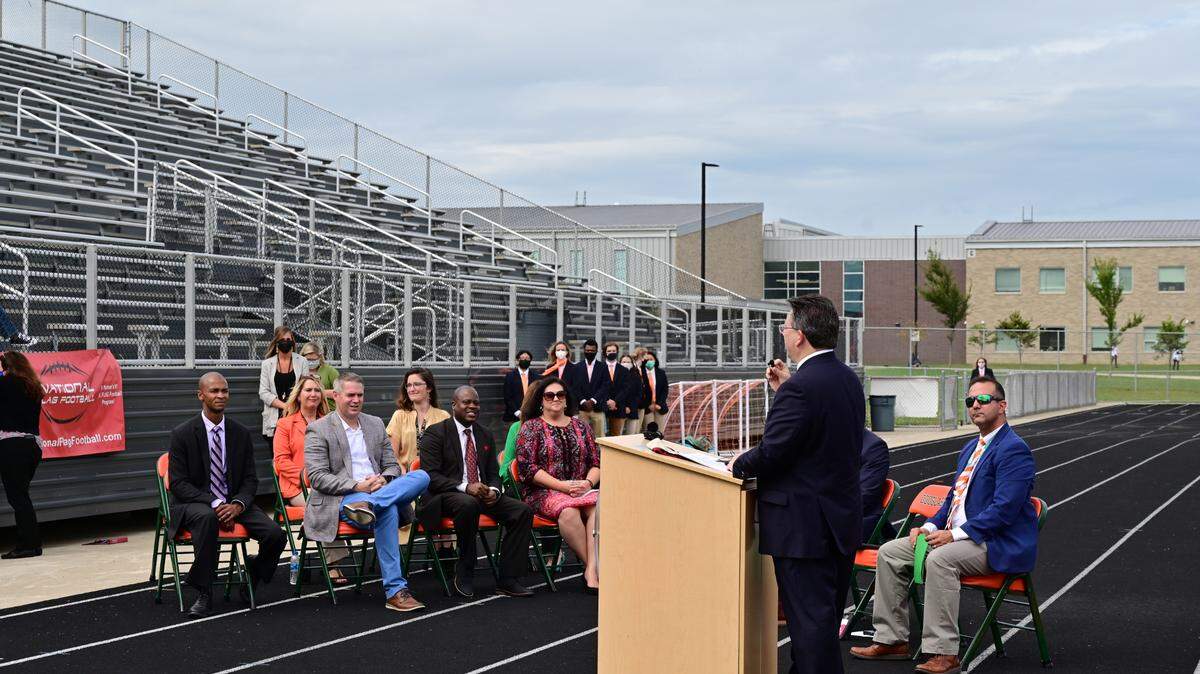 Transylvania University President Brien Lewis announces a scholarship for graduates of Frederick Douglass High School’s biomedical science program. Students will be eligible for a $20,000 per year scholarship to Transylvania University.