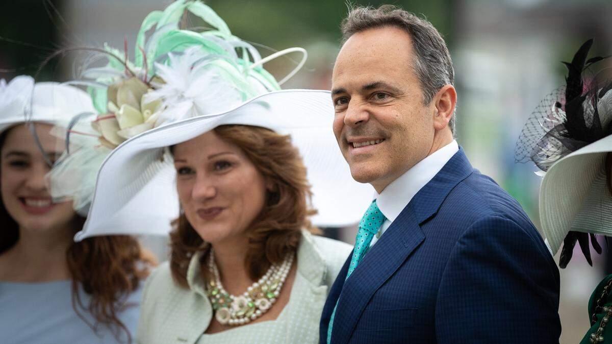 Kentucky Governor Matt Bevin poses for a photo at Churchill Downs in Louisville, Ky., Saturday, May 4, 2019.