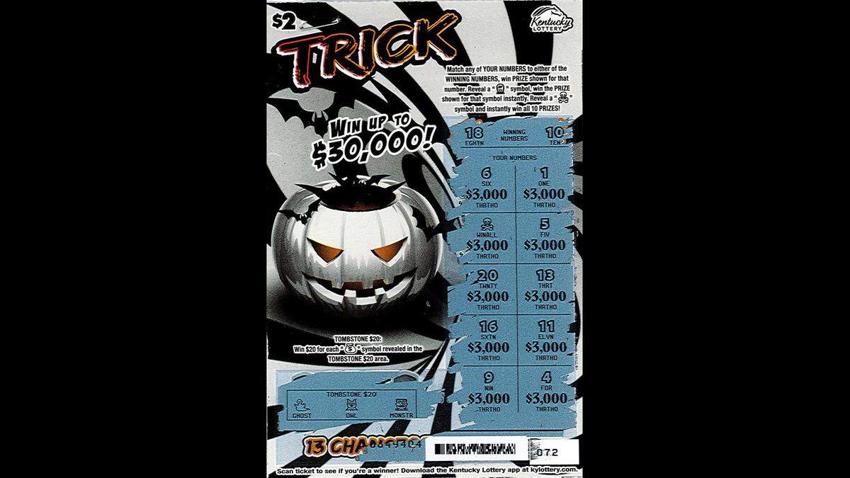 This Trick or Treat Kentucky Lottery ticket recently won a Tennessee woman the game’s top prize, $30,000.