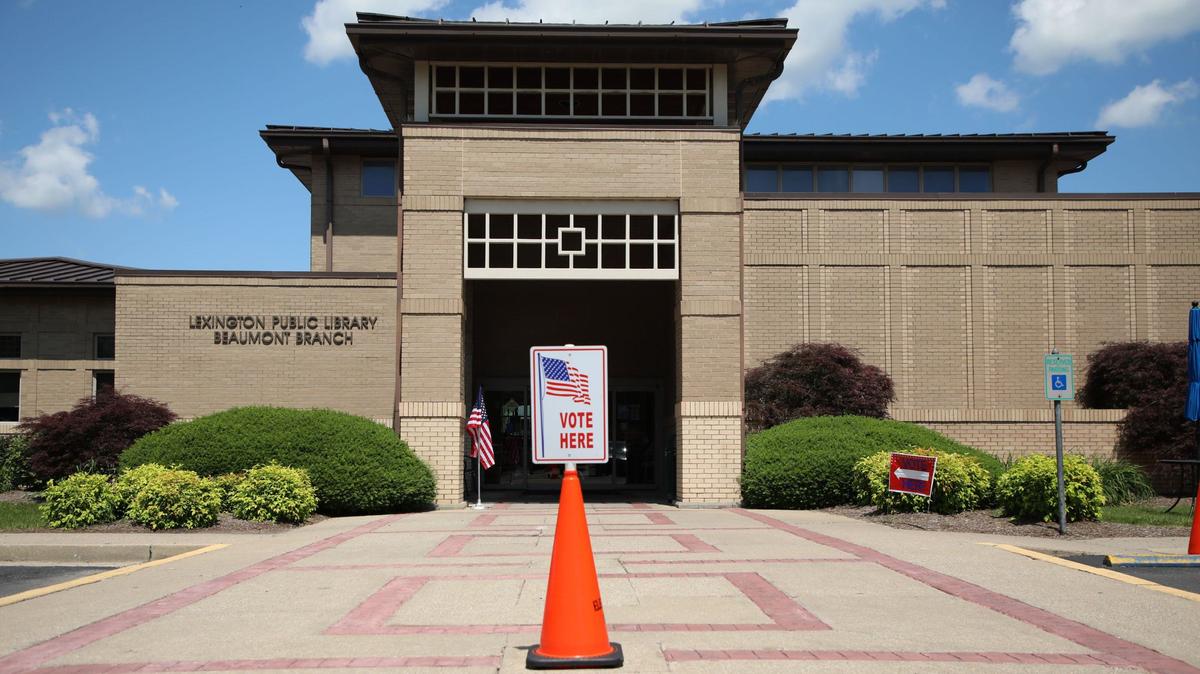 One of the primary voting polls at located at Beaumont Branch Lexington Public Library, May 21, 2024, in Lexington, Ky.