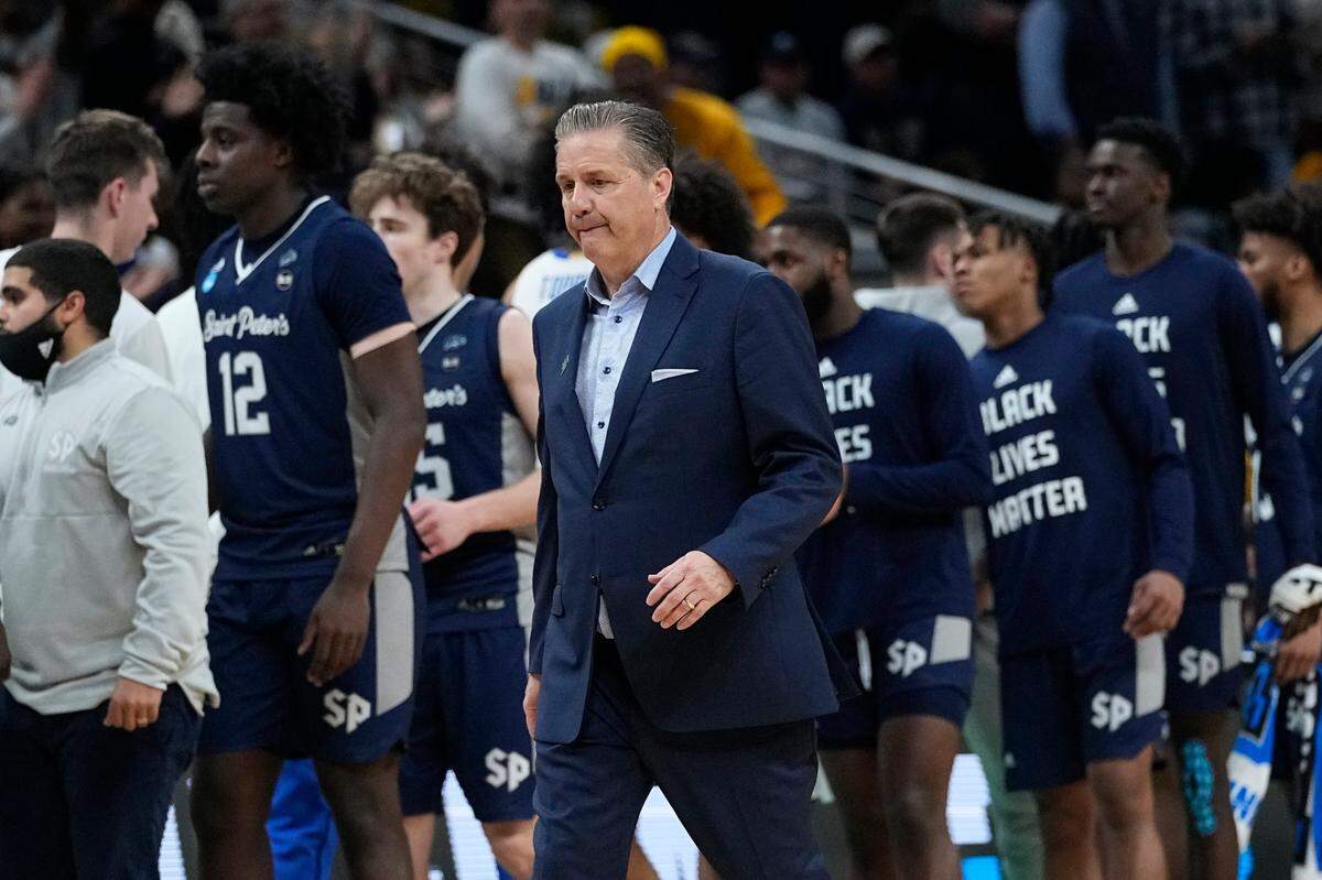 Kentucky Coach John Calipari walked off the court after the NCAA Tournament East Region No. 2 seed Wildcats were upset by No. 15 seed Saint Peter’s 85-79 in overtime last Thursday night in the round of 64.