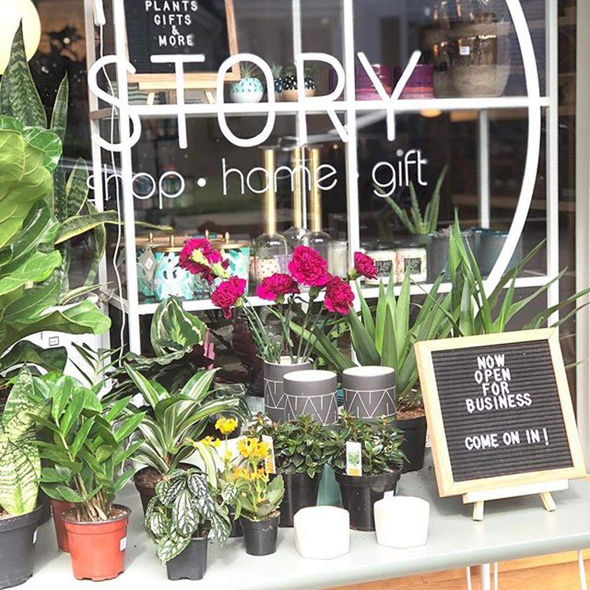 The storefront at Story, a new shop offering home accents, furniture, and baby accessories.