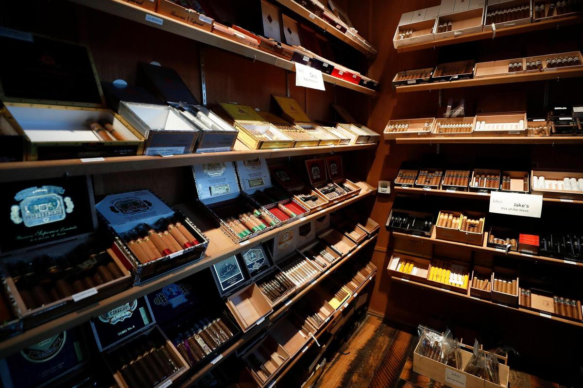 More than 400 facings of cigars in the walk-in humidor at Jake’s Cigar Bar in Nicholasville.