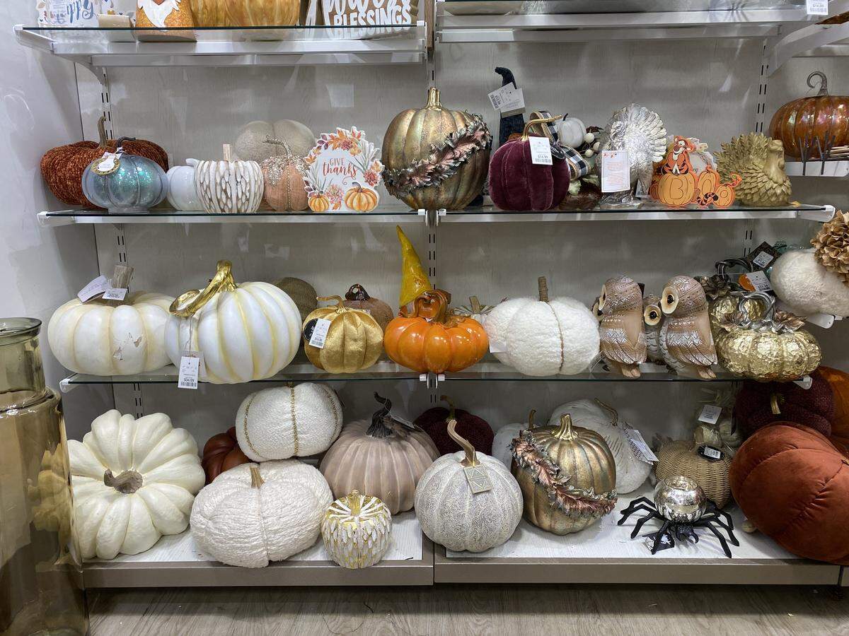 A display of glass pumpkins toward the back of HomeGoods in Nicholasville, Ky., on Sept. 3, 2025