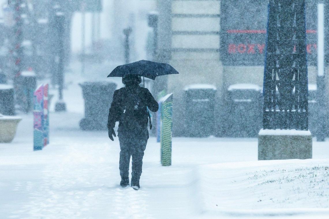A person walks along Main Street in downtown Lexington, Ky., on Sunday, Jan. 5, 2025.