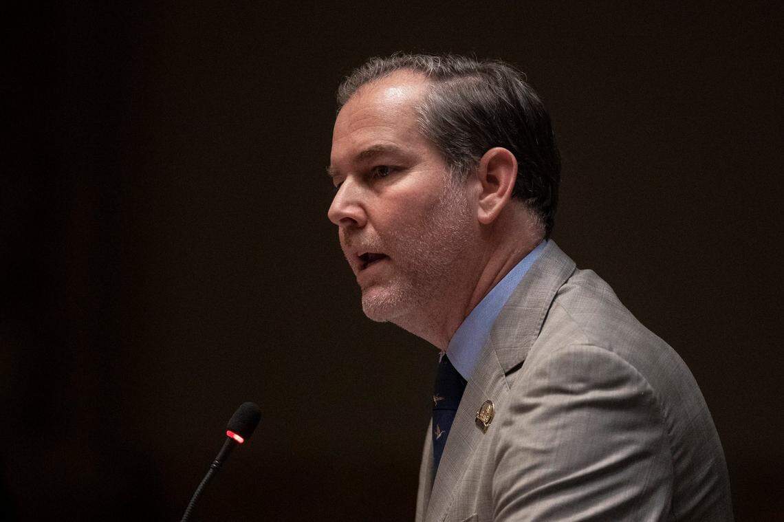 Max Wise, R-Campbellsville, speaks on the floor of the Senate at the Kentucky state Capitol on Thursday, Feb. 16, 2023.