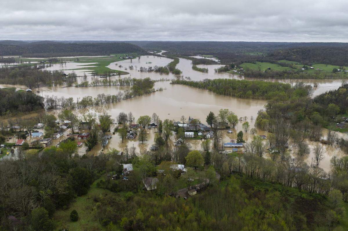 The Kentucky River floods Monterey, Ky., on Sunday, April 6, 2025.