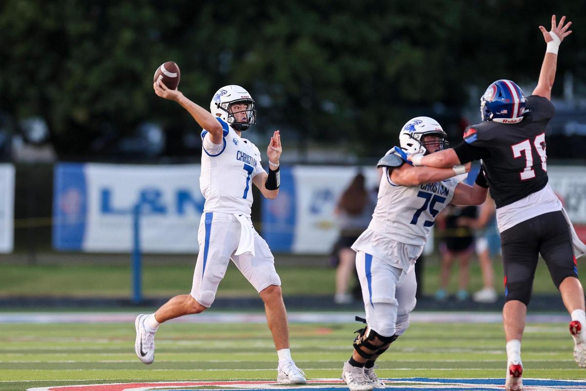 Lexington Christian Academy quarterback Cutter Boley, who has committed to the University of Kentucky, was limited to 64 yards passing in Friday night’s win.