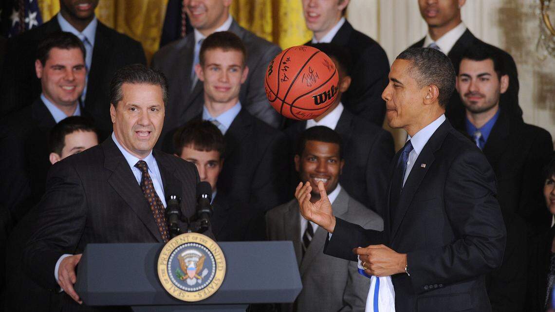 John Calipari, Barack Obama talk March Madness. The former president likes Kentucky a lot.