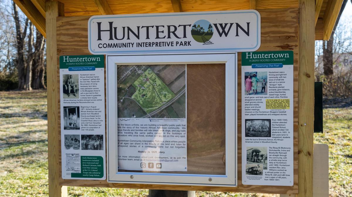 An information kiosk is built explaining the history of the historic Versailles Black community Huntertown as Woodford county and UK Architecture students convert the land into an interpretive park to honor the community. Jan. 26, 2022.