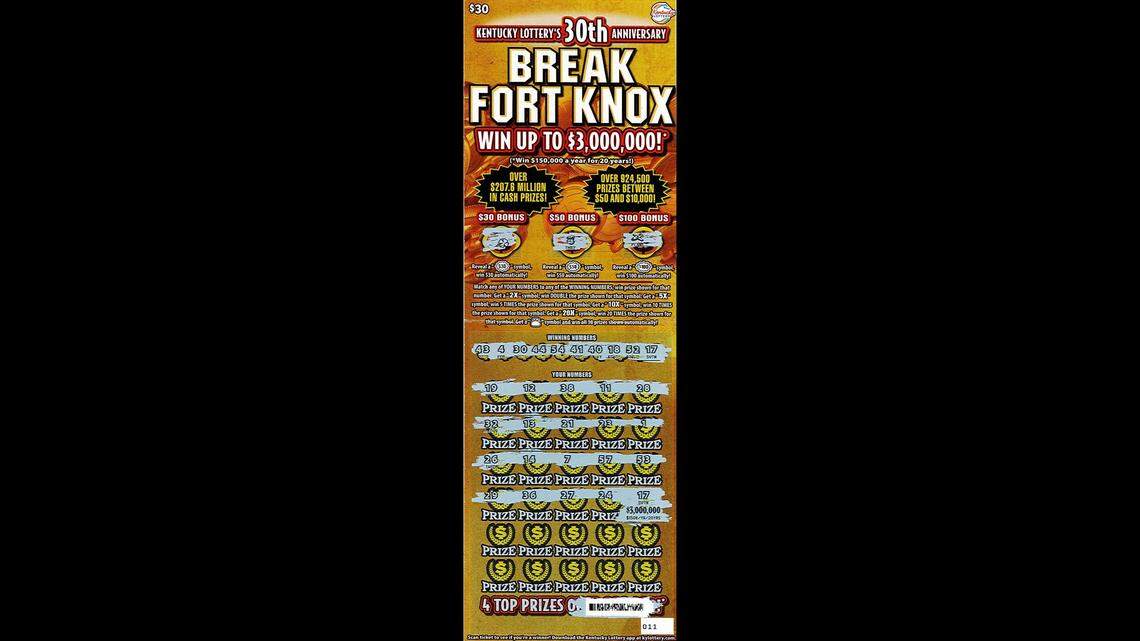 A Radcliff, Ky., man won $3 million after scratching off this Break Fort Knox Kentucky Lottery ticket Dec. 1.