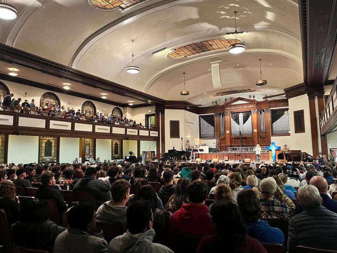 High school and college students gathered at Asbury University on Tuesday, February 21, for revival services. The revival began on February 8, and the last services will be held at Asbury this week.