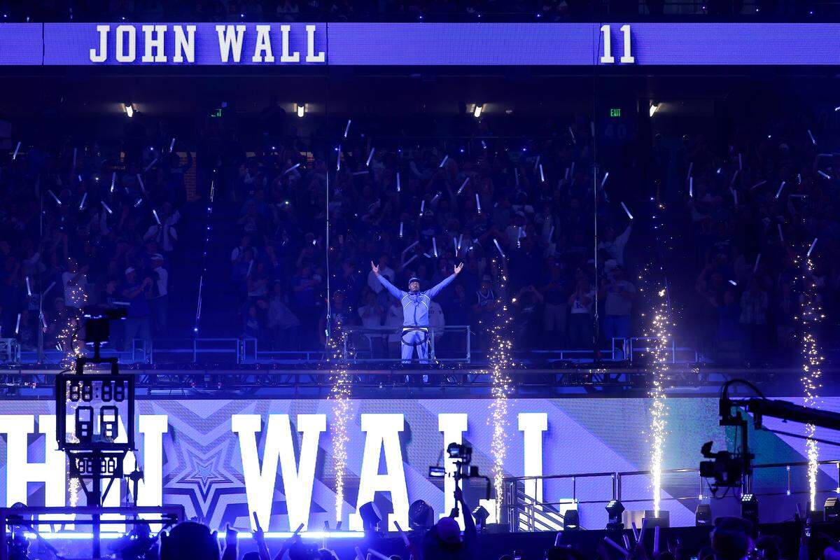 Former Kentucky point guard John Wall is introduced to the Rupp Arena crowd Satuday at Big Blue Madness.