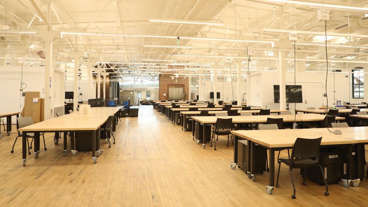 Students in the University of Kentucky College of Design are given an assigned desk in the Gray Design Building. The desks were designed with an open concept in mind to allow for collaboration between students and design programs.