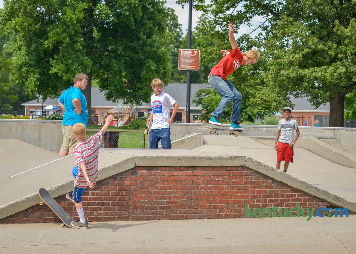 James Todd, from Danville, KY lands a trick in the skatepark inside Woodland Park, Kentucky on Friday, June 20, 2014. Photo by Deepanjan Mukhopadhyay | Staff