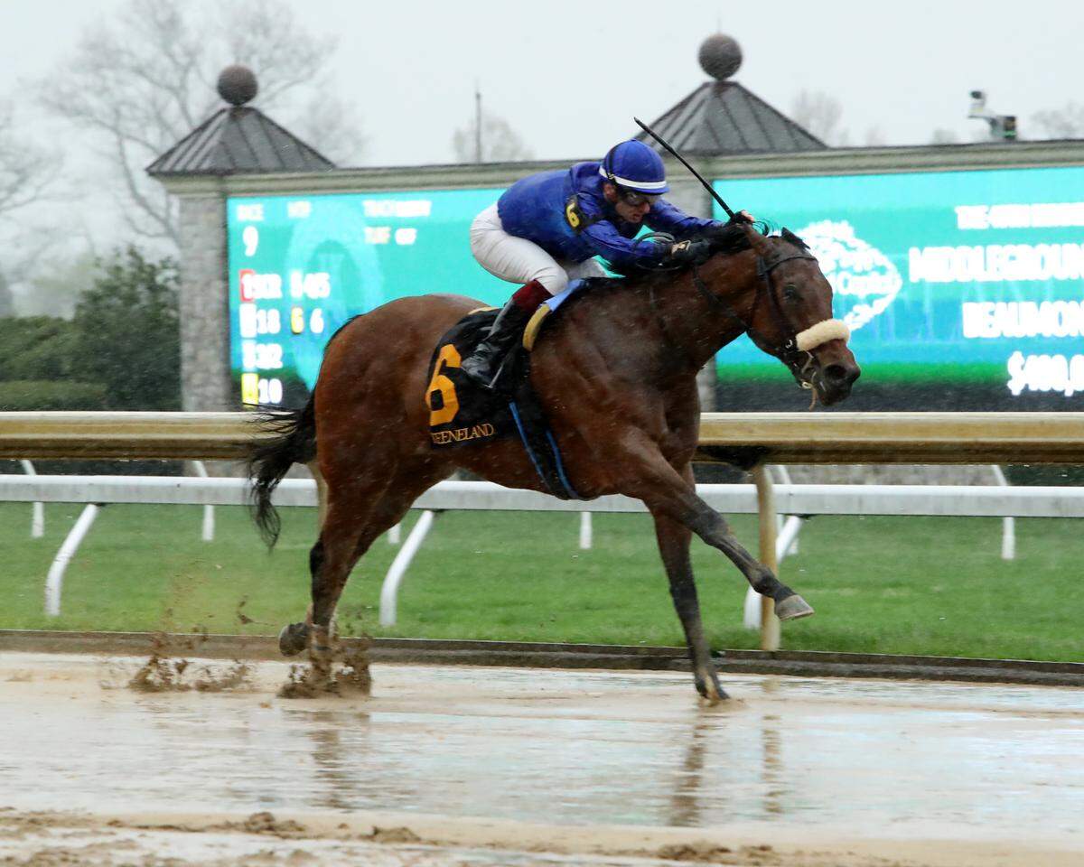 Verity, with Vincent Cheminaud up, wins the Grade 2, $400,000 Beaumont on Sunday at Keeneland.