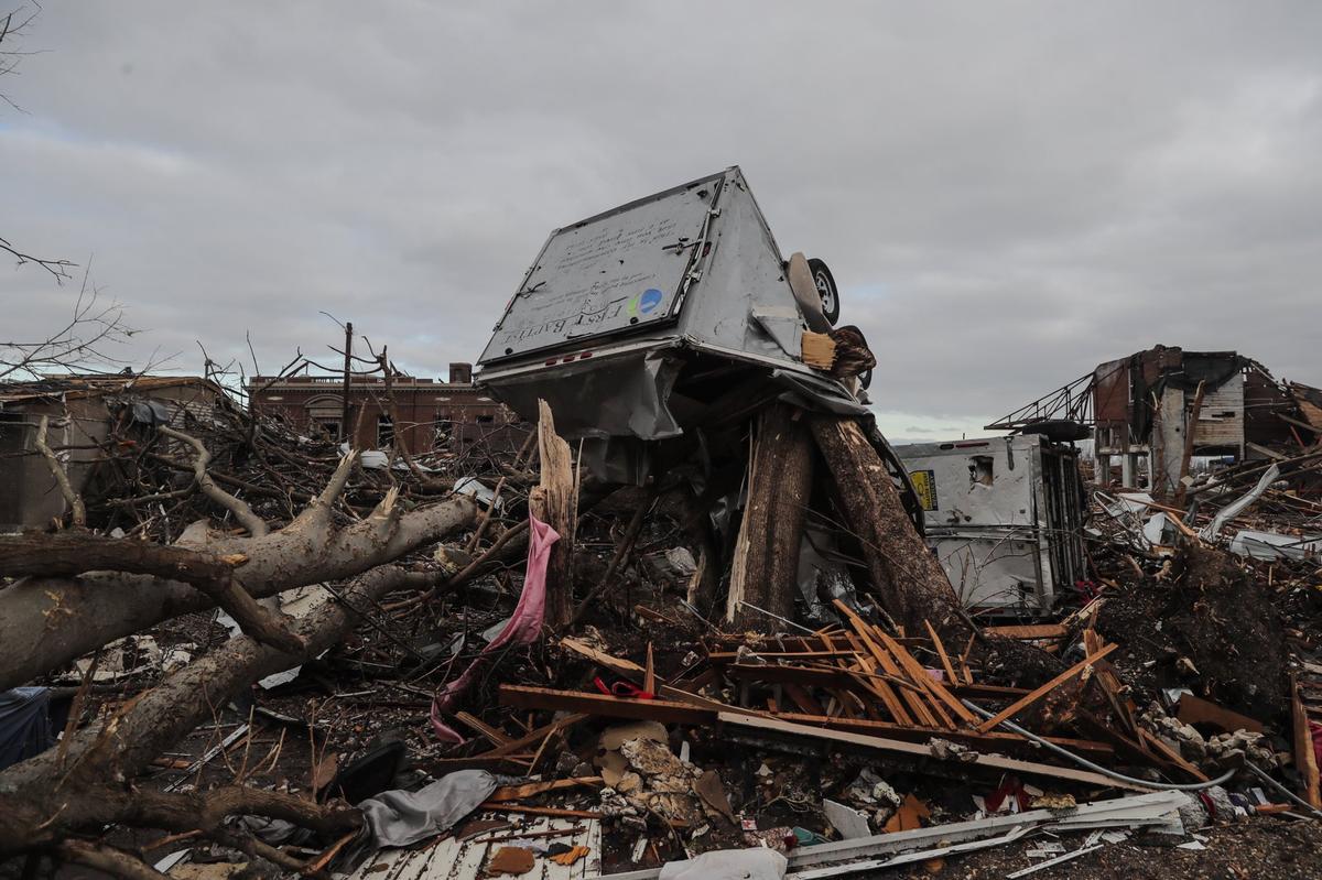 Destruction was everywhere in downtown Mayfield, Kentucky in 2021 after a tornado outbreak hit Western Kentucky during the night.