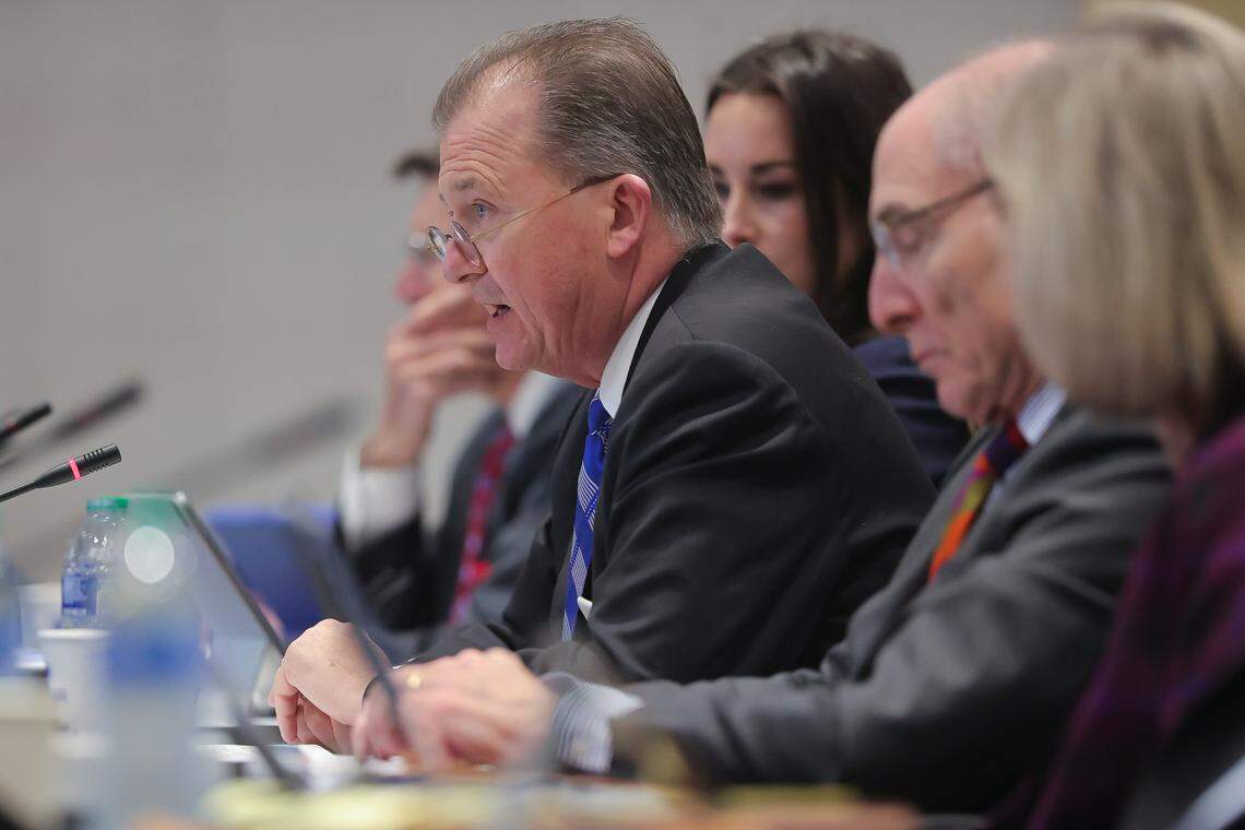 University of Kentucky Board of Trustees Chair E. Britt Brockman speaks to the board on Friday, February 23, 2024.