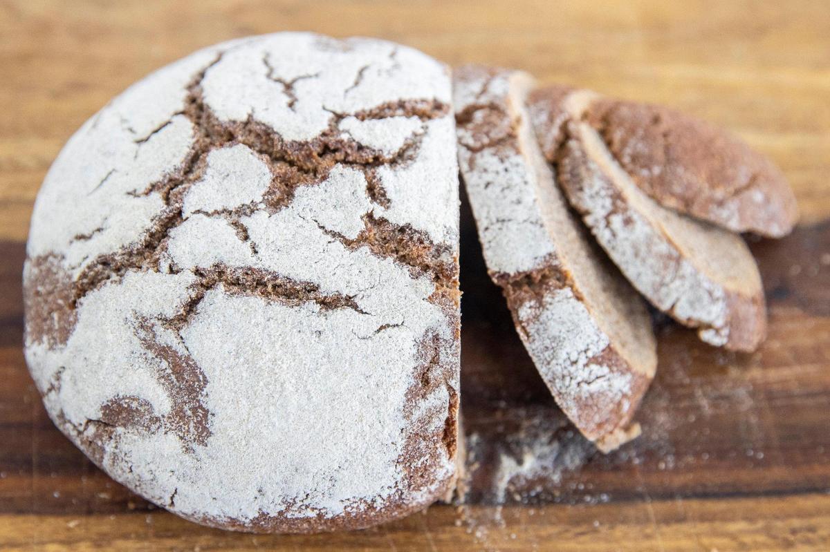 Rye grain grown in Kentucky was used to make this brown bread that baker Andy Brown sells at the Chevy Chase Farmers Market at Apostles Anglican Church on Wednesdays.