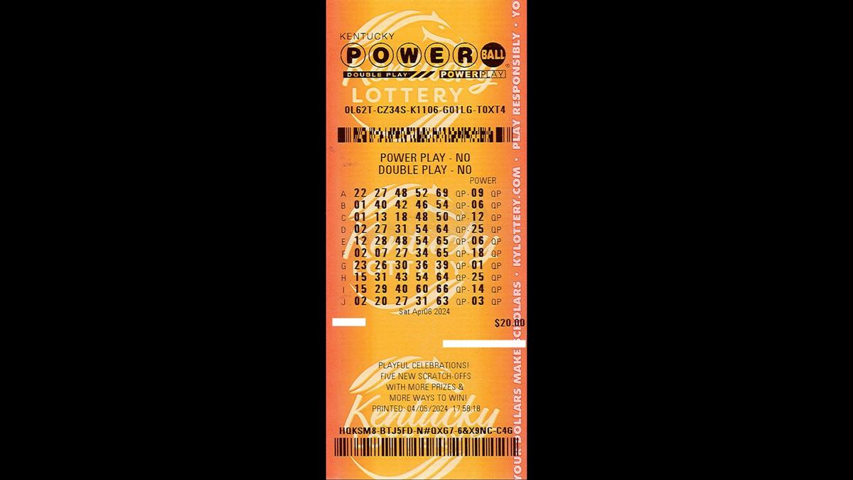 The lottery ticket of a Harrodsburg, Kentucky man who was just one number short of winning the April 6 Powerball jackpot, worth $1.3 billion. The winning numbers for that drawing were 22-27-44-52-69-09. The man got a 48 in place of the 44. He instead won the game’s third-place prize of $50,000.
