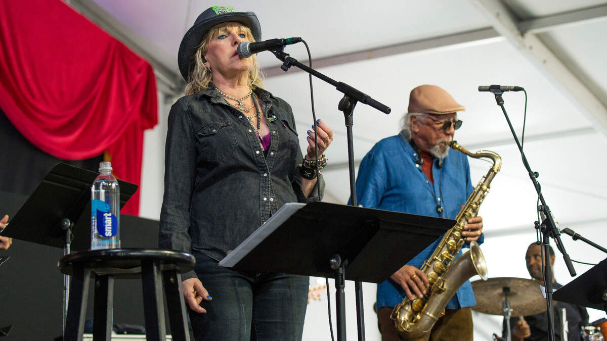 Lucinda Williams, left, and Charles Lloyd perform at the New Orleans Jazz and Heritage Festival on Saturday, April 28, 2018, in New Orleans.