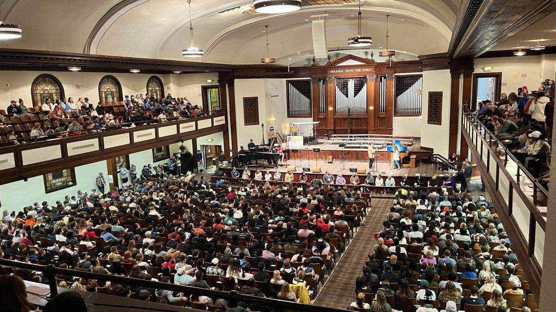 High school and college students gathered at Asbury University on Feb. 21 for revival services.