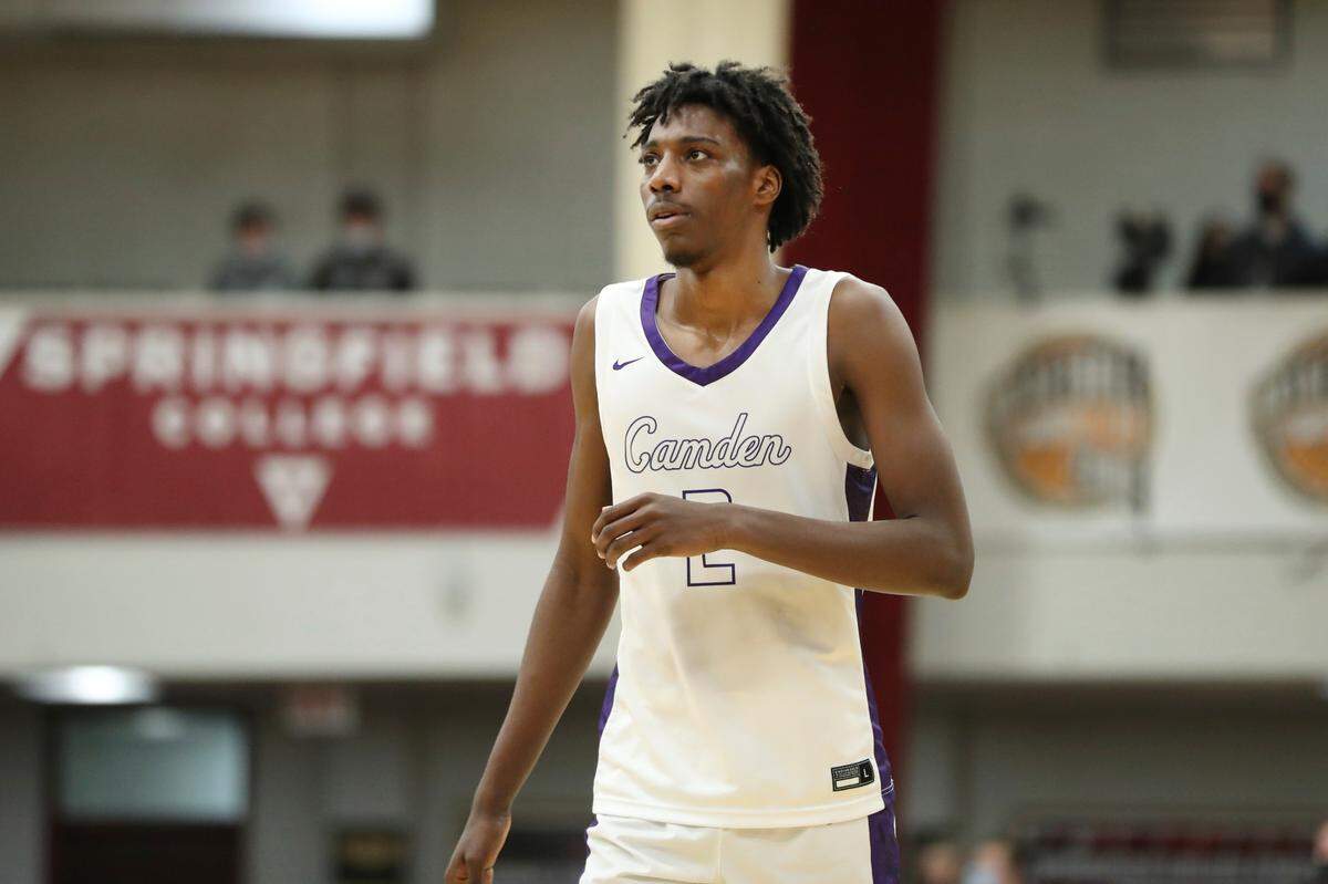 Camden’s Aaron Bradshaw #2 is seen against Milton during a high school basketball game at the Hoophall Classic, Monday, January 17, 2022, in Springfield, MA. (AP Photo/Gregory Payan)