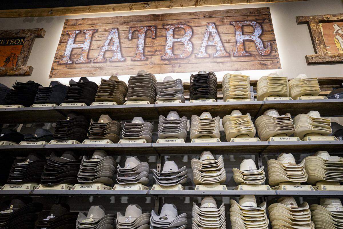 Hats at Cavender’s during a tour on Thursday, Aug. 21, 2025, at Fayette Mall in Lexington, Ky. 