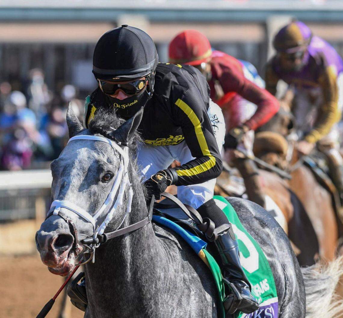 Knicks Go, with Joel Rosario up and trained by Brad Cox, won the Breeders’ Cup Dirt Mile on Saturday at Keeneland.