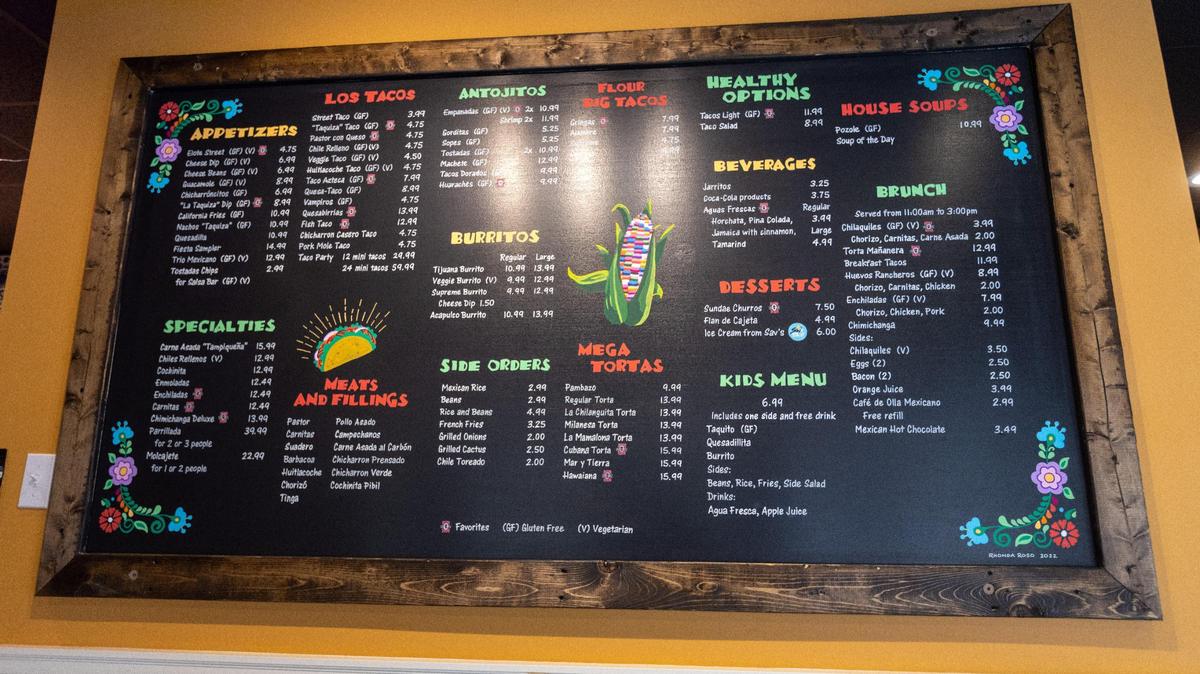 The menu atLa Taquiza on East Main Street.
