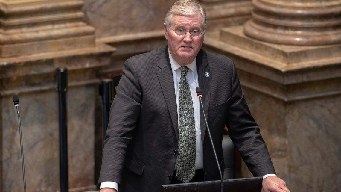 Kentucky state Sen. Tom Buford, R-Nicholasville, speaks during the 2021 legislative session at the Kentucky state Capitol in Frankfort, Ky., Thursday, Jan. 7, 2021.