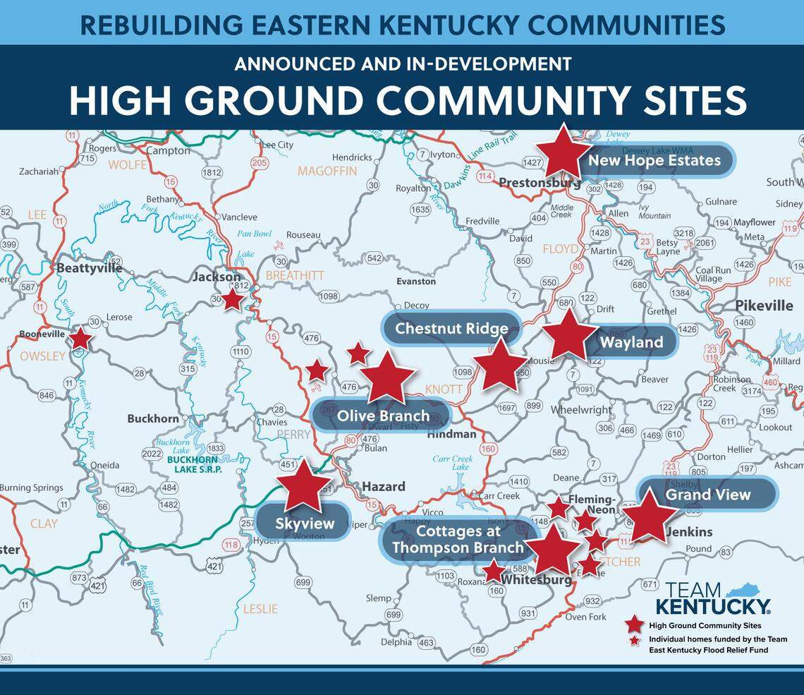 The state has announced a total of seven projects to build houses on higher ground in Eastern Kentucky following flooding in 2022, as well as individual houses.