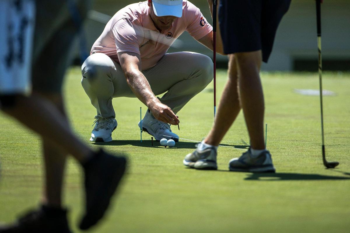 Golfers warm up on the putting green prior to the Barbasol Championship at Champions at Keene Trace in Nicholasville, Ky., on Friday, July 14, 2023. Kentucky’s annual PGA Tour event, which is now known as the ISCO Championship, is this week.