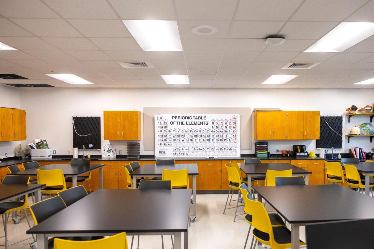 A science classroom is photographed at the new Woodford County High School Thursday, Dec. 19, 2024.