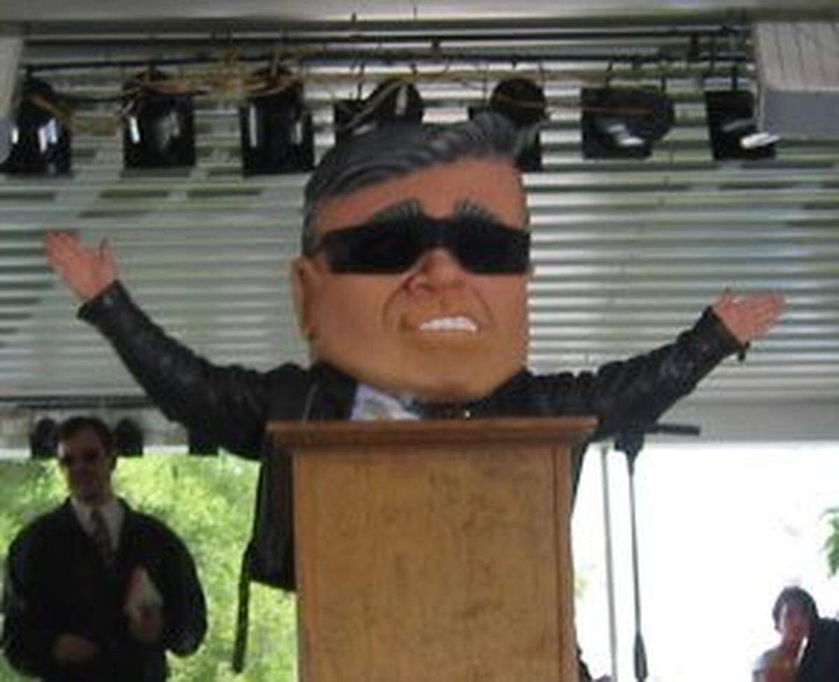The Job Terminator -- a giant head with sunglasses that is supposed to resemble and lampoon GOP gubernatorial nominee Ernie Fletcher -- made its debut at the Fancy Farm picnic in Western Kentucky two weeks ago where that kind of gimmickry is the order of the day. The idea was for Democratic candidate Ben Chandler to slam Fletcher, a Congressman from Lexington, for supporting President Bush’s economic policies, but it has spawned a series of theatrics that Kentucky voters can expect to see through the fall. There is now a Web site, a letter to other governors around the country and, of course, the seemingly ubiquitous Job Terminator character itself -- a kind of a cross between an action hero and a stalker. Keyword: election, fancy farm, politics, governor, Ky gubernatorial race.