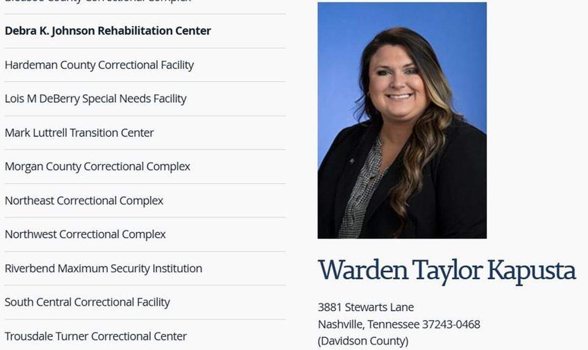 Taylor Kapusta was most recently warden of the Debra K. Johnson Rehabilitation Center, a state prison in Nashville.