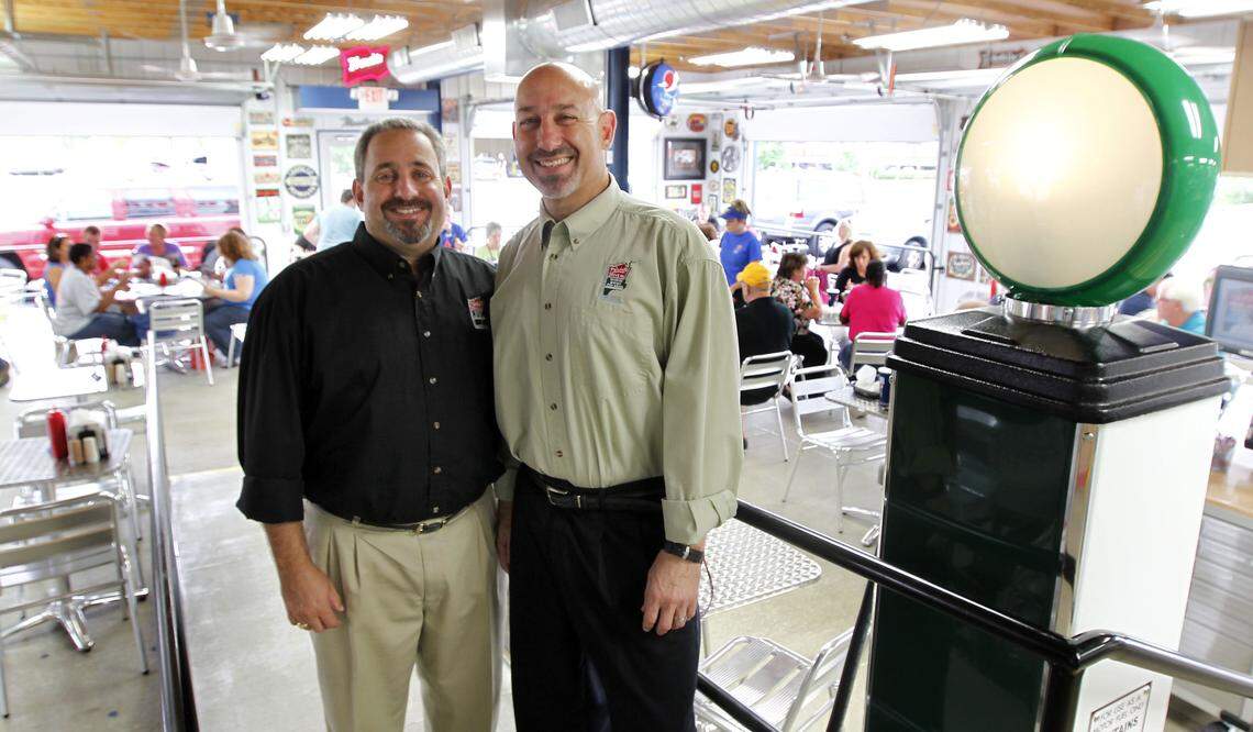 Owners Jeff Kaplan, left, and Randy Kaplan, right, in their Parkette’s Dine-In Garage located behind the restaurant, 1230 East New Circle Rd. in Lexington, Ky., Friday, August 9 2013. The dine-in garage has 90 seats in a retro-50’s look.